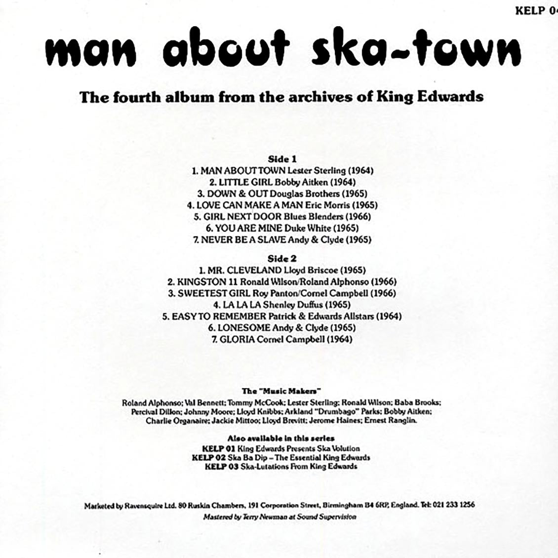 Skatalites, Lester Sterling, Bobby Aitken, Etc. - Man About Ska Town vinyl LP back cover
