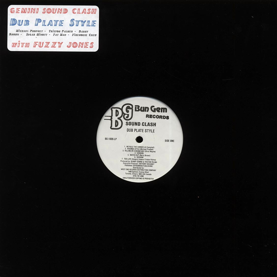 Fuzzy Jones, Michael Prophet, Triston Palmer, Barry Brown, Sugar Minott, Etc. - Gemini Presents Sound Clash Dub Plate Style vinyl LP front cover