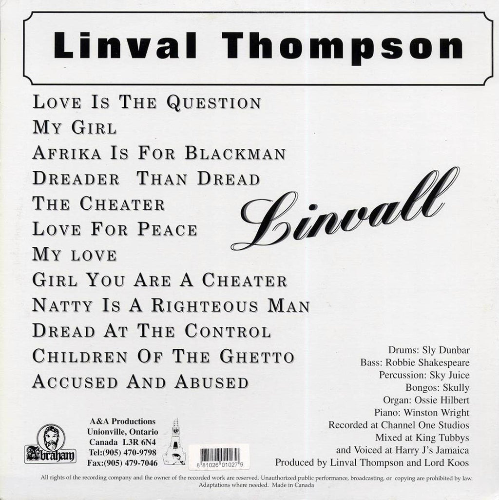 Linval Thompson - Linval vinyl LP back cover