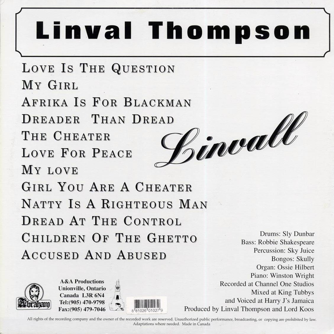 Linval Thompson - Linval vinyl LP back cover