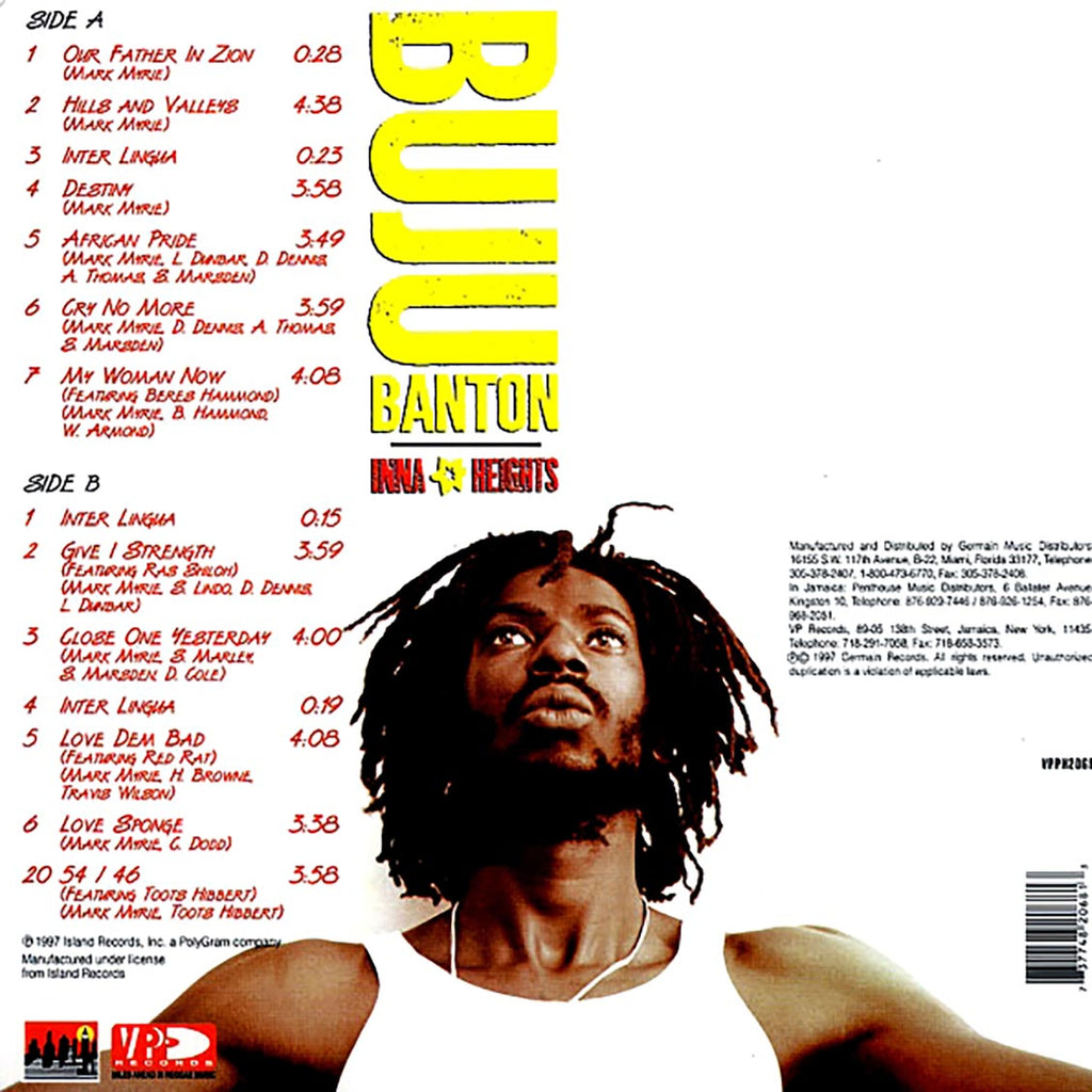 Buju Banton - Inna Heights vinyl LP back cover