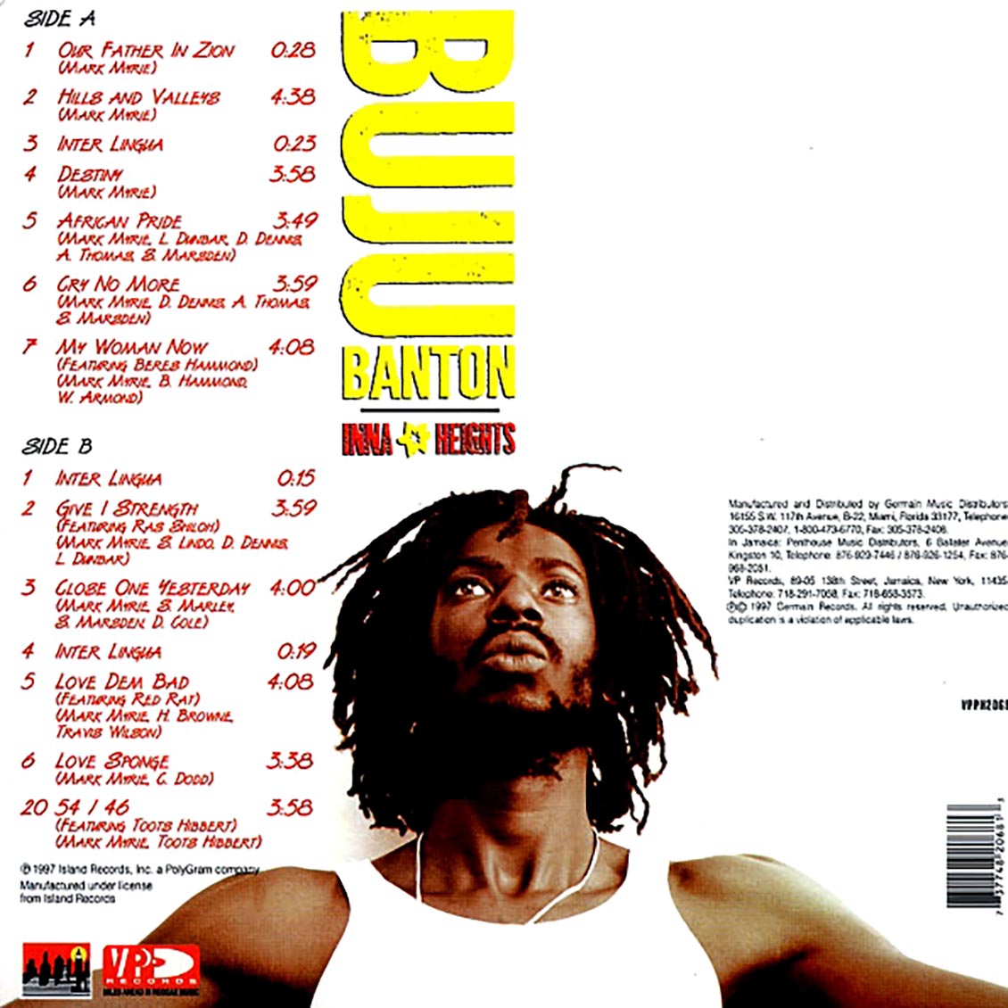 Buju Banton - Inna Heights vinyl LP back cover