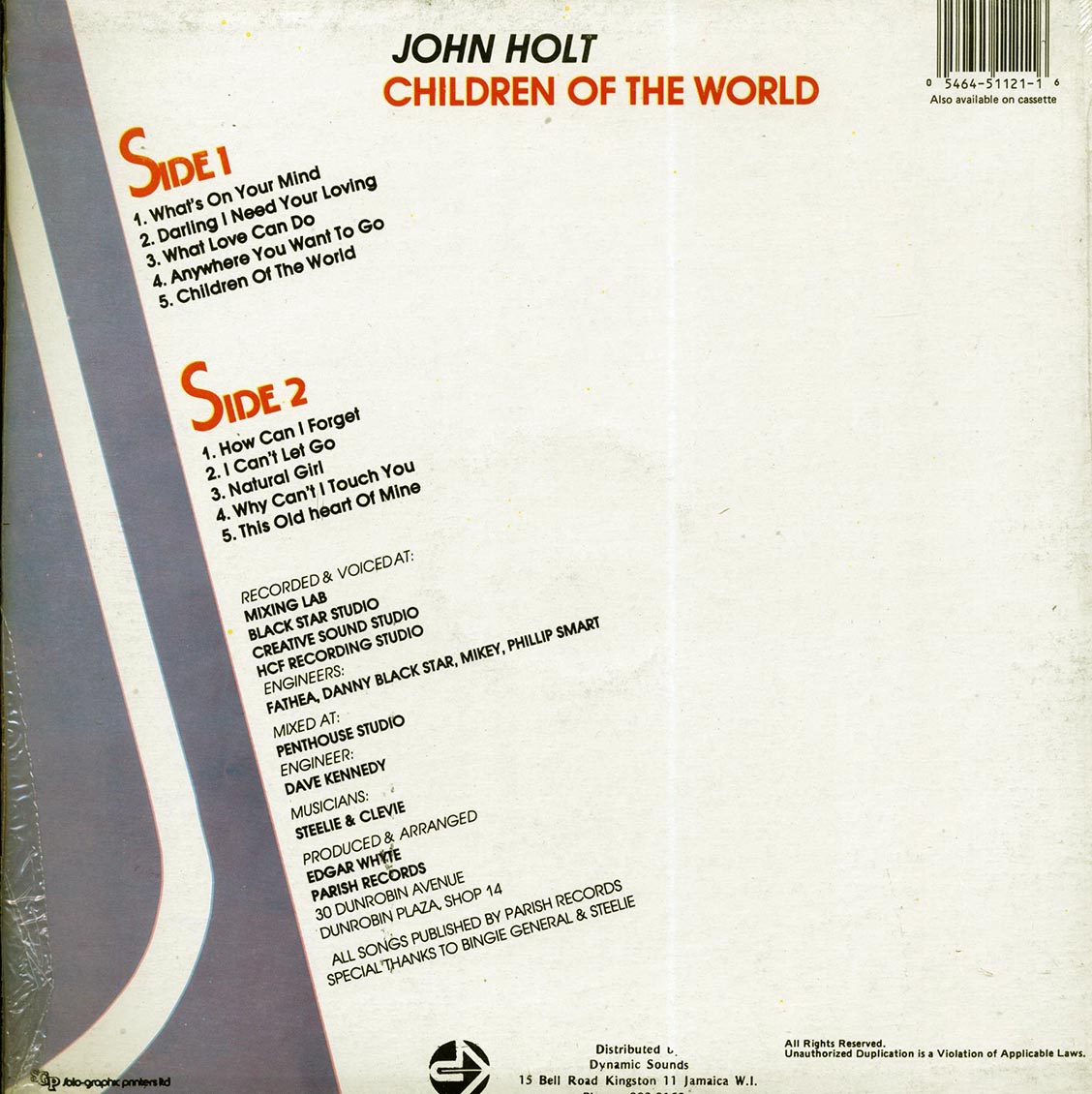 John Holt - Children Of The World vinyl LP back cover