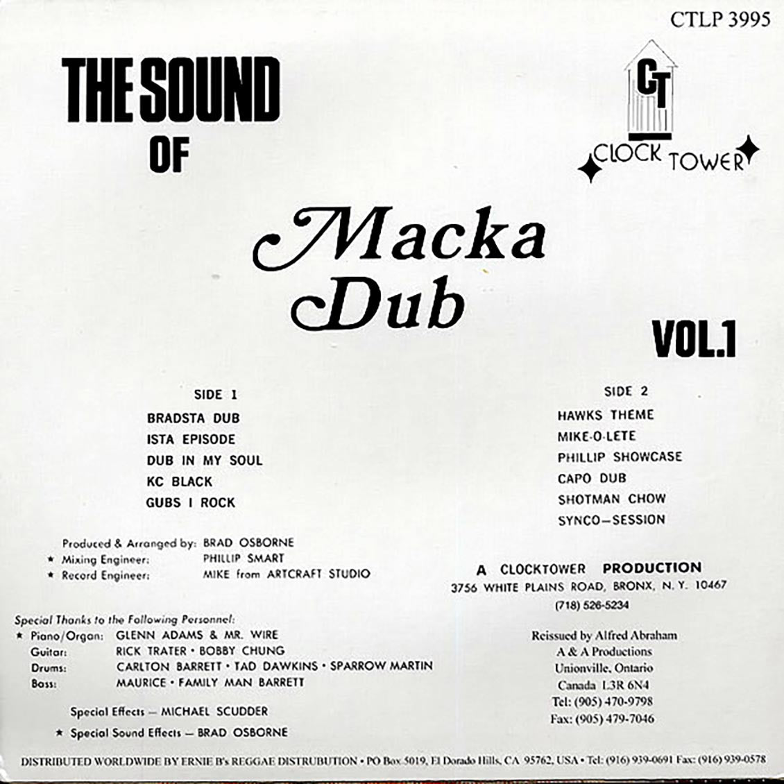 Aston Familyman Barrett, Carlton Barrett, Etc. - Macka Dub vinyl LP back cover