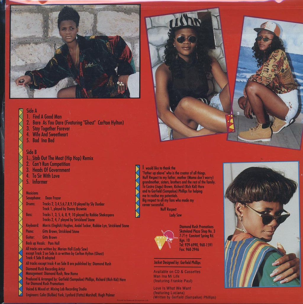 Lady Saw - Bare As You Dare (Jamaica press) (orig. press) vinyl LP back cover