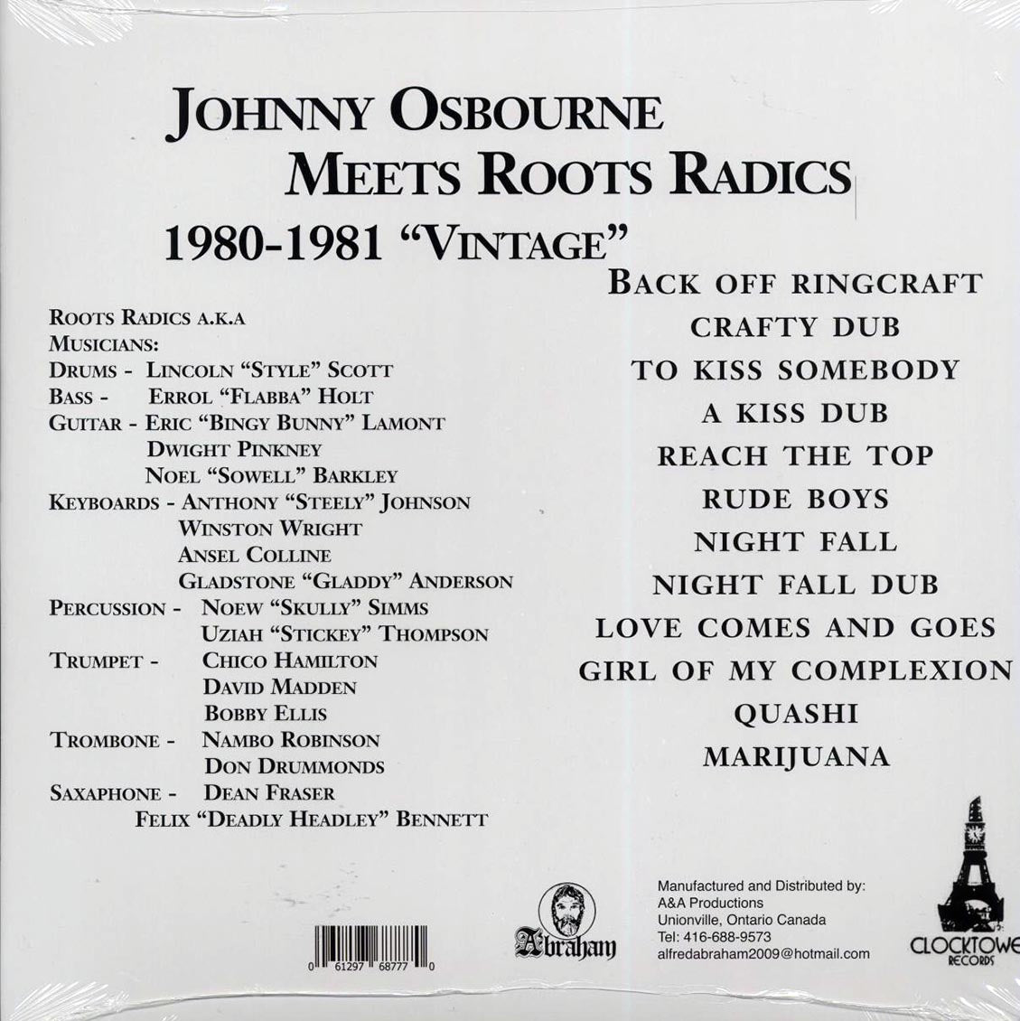 Johnny Osbourne - Meets Roots Radics Vintage vinyl LP back cover