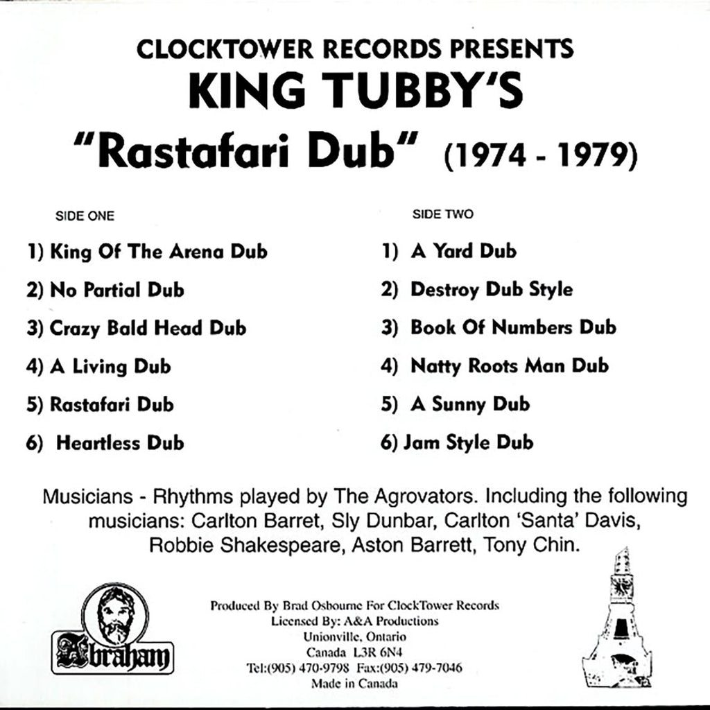 King Tubby - Rastafari Dub vinyl LP back cover