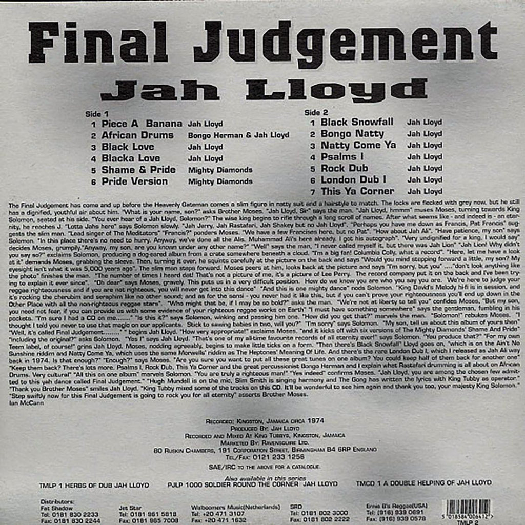 Jah Lloyd - Final Judgement vinyl LP back cover