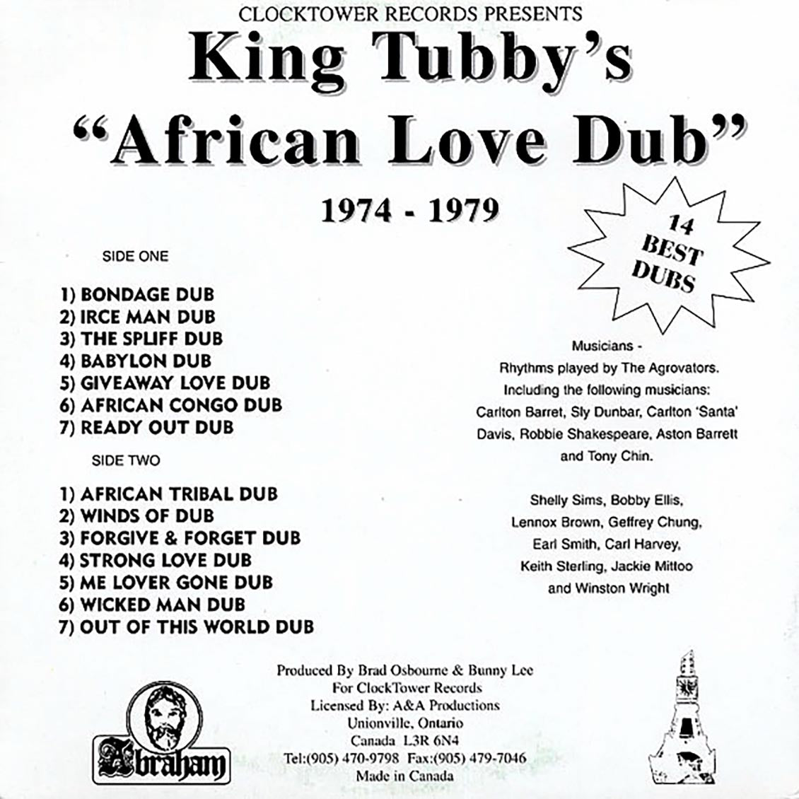 King Tubby - African Love Dub vinyl LP back cover