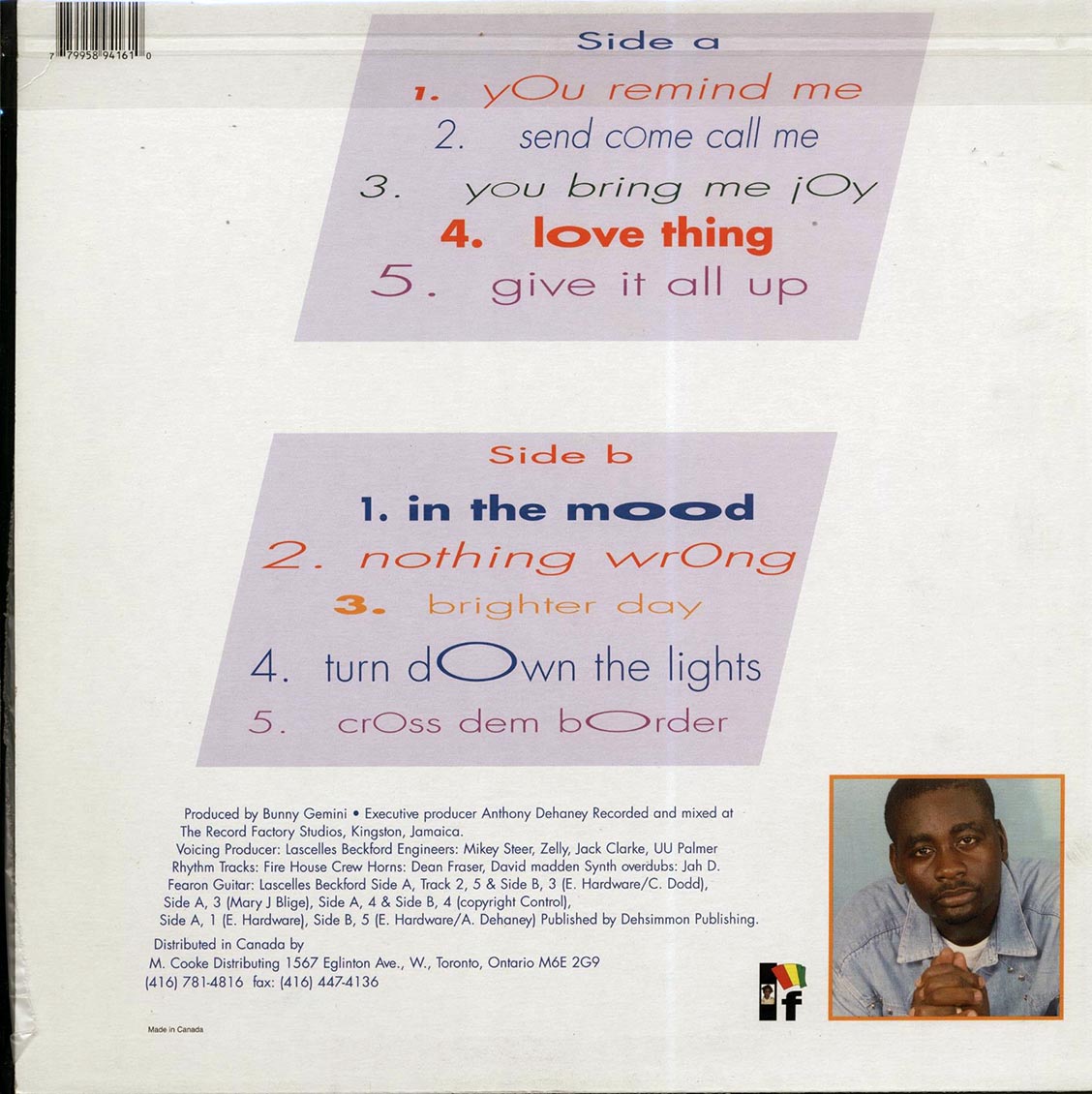 Singing Melody - Love Thing (orig. press) vinyl LP back cover