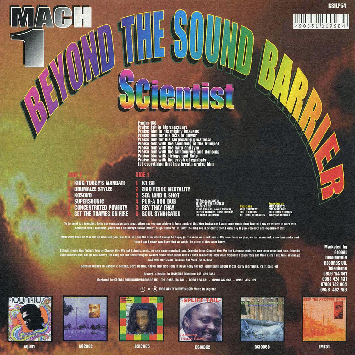 Scientist - Beyond The Sound Barrier: Mach 1 (1999 FIRST PRESS) (orig. press) vinyl LP back cover