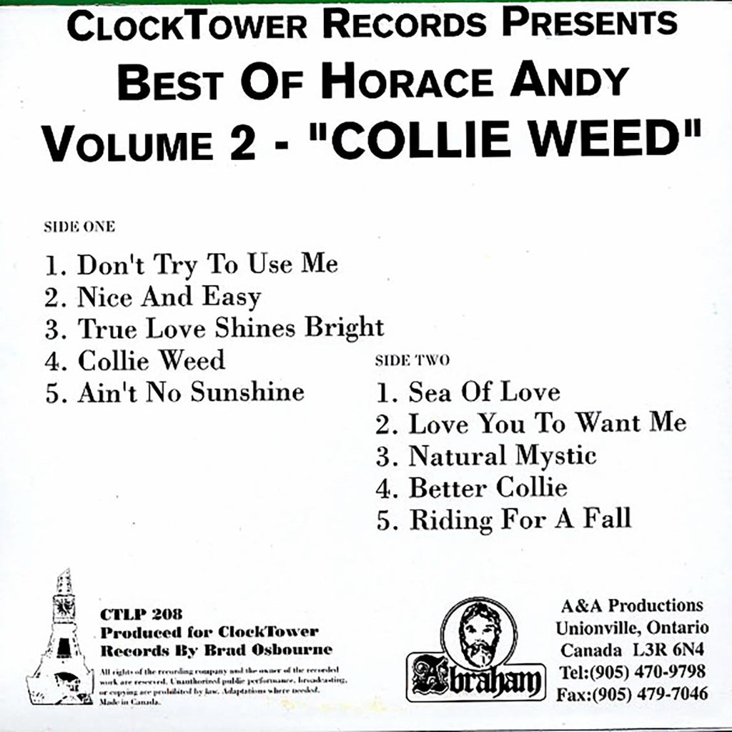 Horace Andy - Best Of Volume 2: Collie Weed vinyl LP back cover