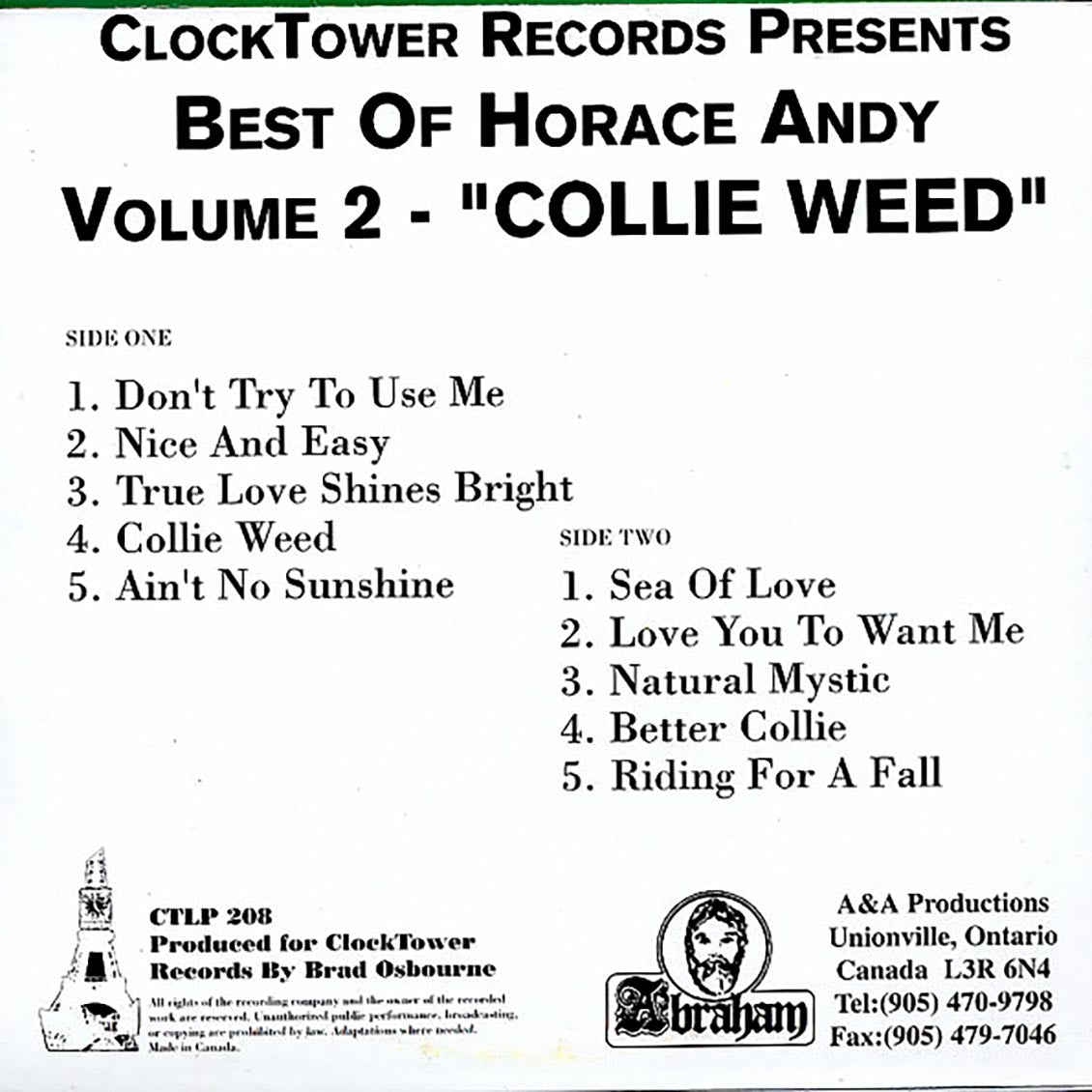 Horace Andy - Best Of Volume 2: Collie Weed vinyl LP back cover