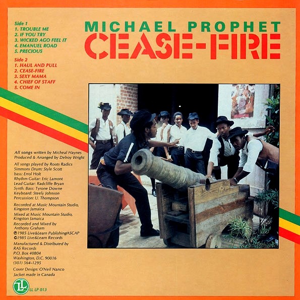 Michael Prophet Cease Fire LP back cover