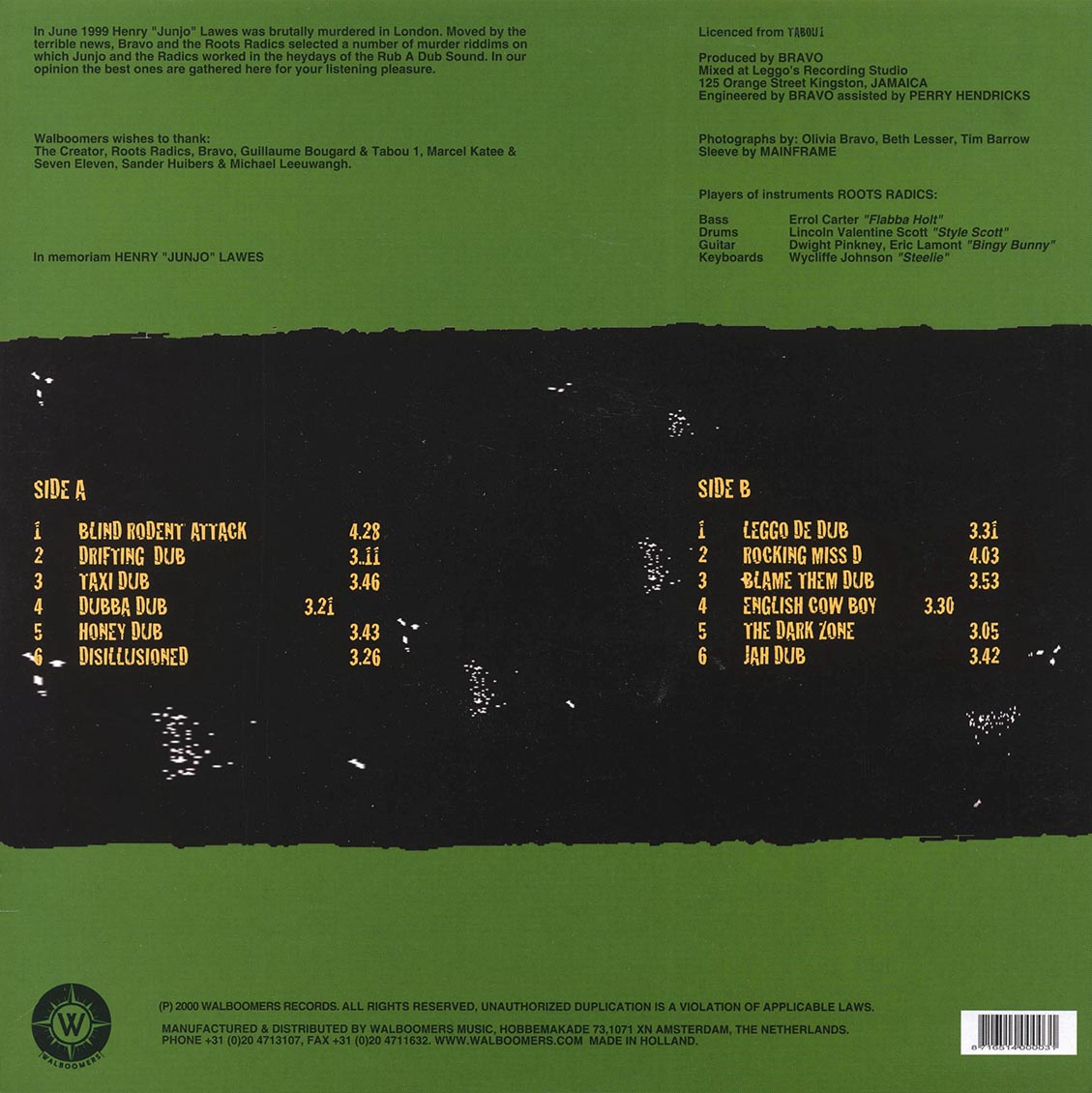 The Roots Radics - Dub Fi Junjo (2000 FIRST PRESS) (orig. press) vinyl LP back cover