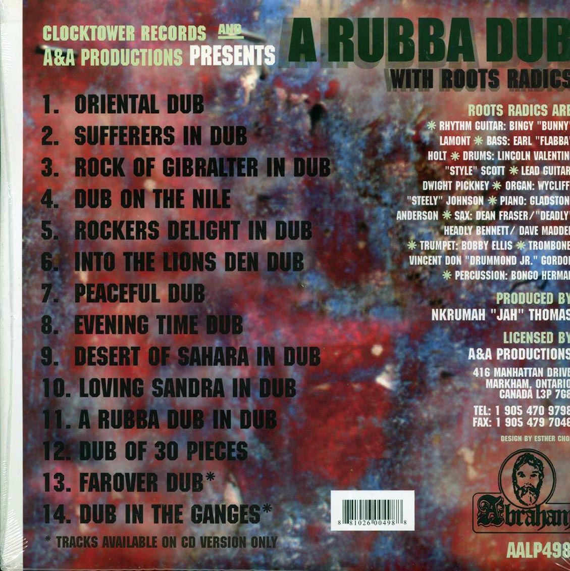The Roots Radics - A Rubba Dub vinyl LP back cover