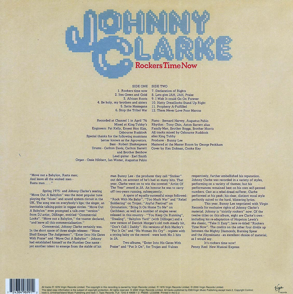 Johnny Clarke - Rockers Time Now vinyl LP back cover