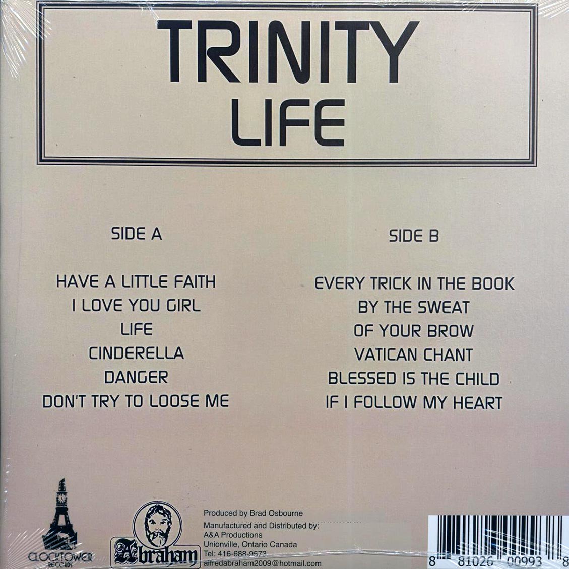 Trinity - Life vinyl LP back cover