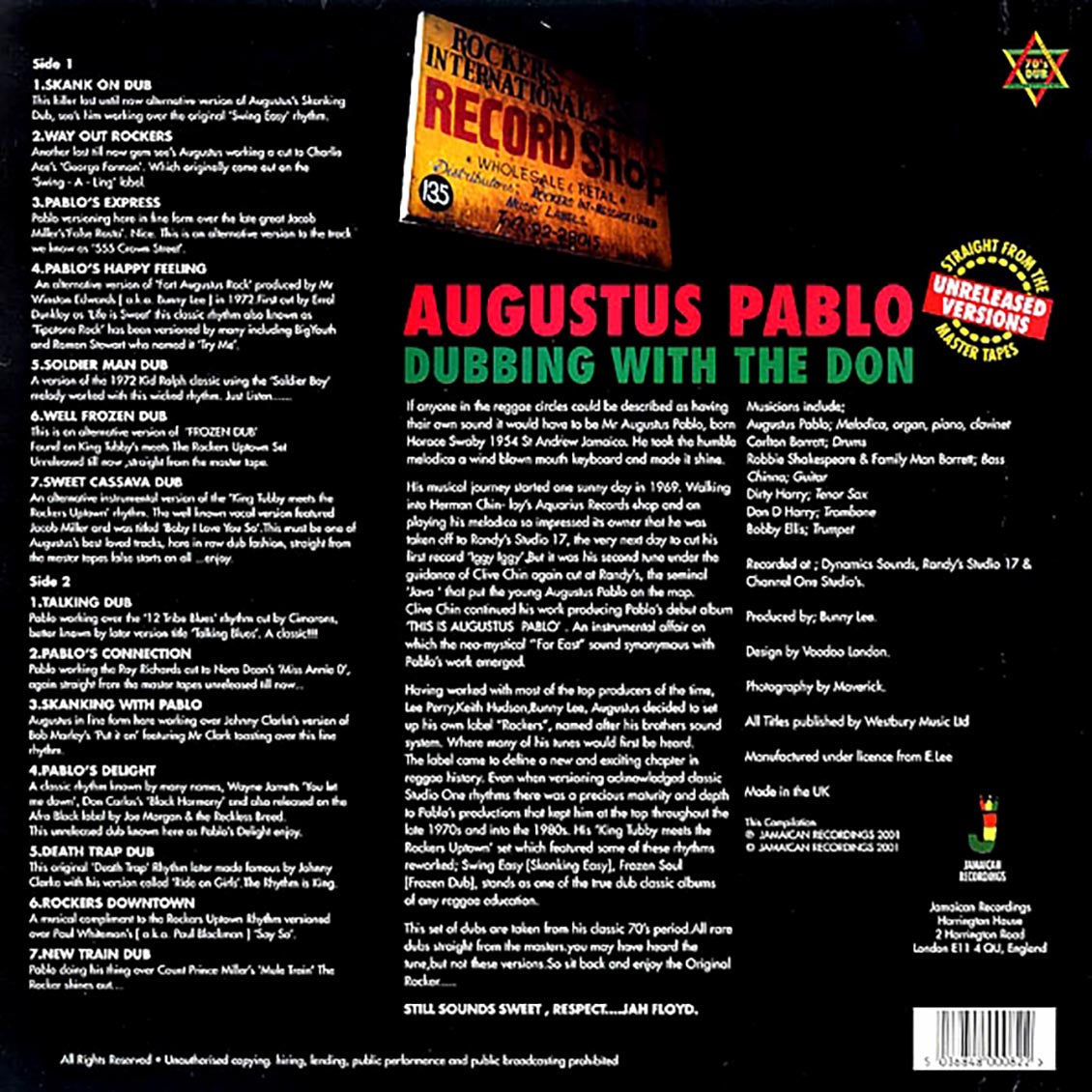 Augustus Pablo - Dubbing With The Don (180g) vinyl LP back cover
