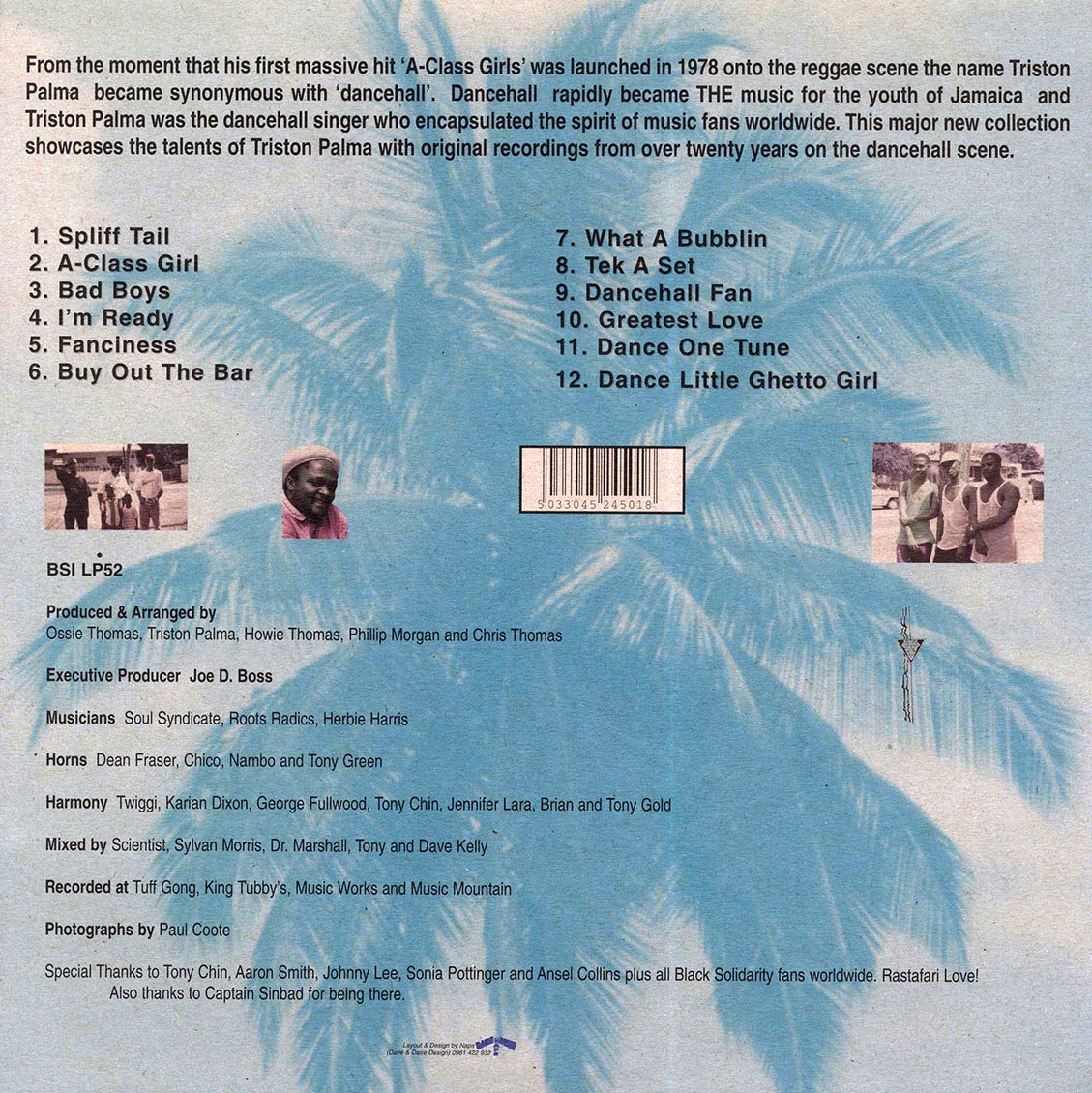 Triston Palmer - Spliff Tail (1998 FIRST PRESS) (UK press) (orig. press) vinyl LP back cover