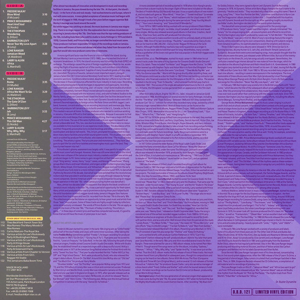 Barrington Levy, Freddie McKay, The Ethiopian, Etc. - Jamaica's Reggae Stars: DJ's & Singers (FIRST PRESS) (orig. press) vinyl LP back cover