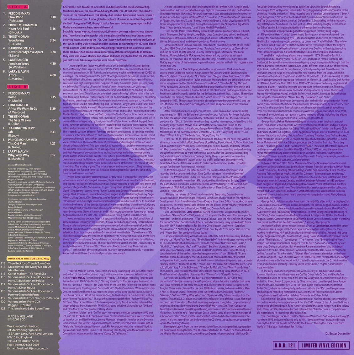 Barrington Levy, Freddie McKay, The Ethiopian, Etc. - Jamaica's Reggae Stars: DJ's & Singers (FIRST PRESS) (orig. press) vinyl LP back cover