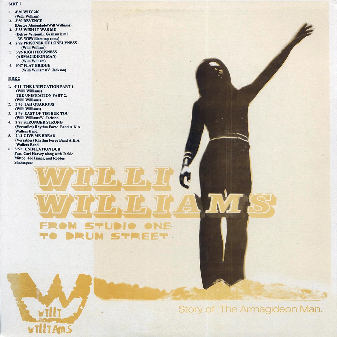 Willie Williams - From Studio One To Drum Street (2001 FIRST PRESS) (Jamaica press) (orig. press) vinyl LP back cover