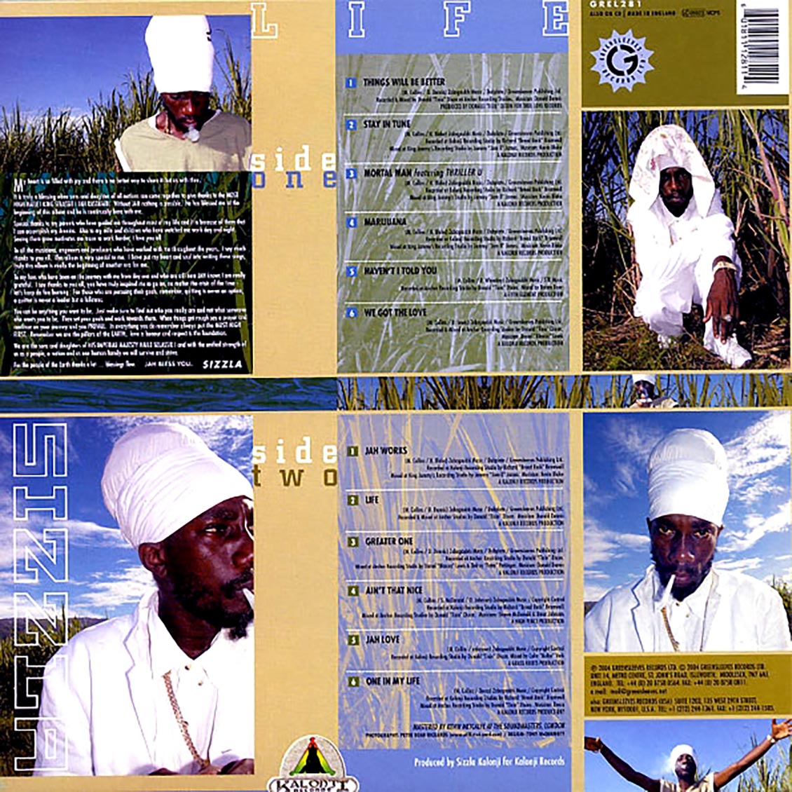 Sizzla - Life vinyl LP back cover