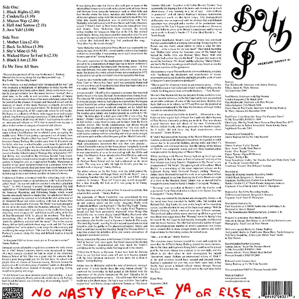 Jimmy Radway & The Fe Me Time All Stars - Dub I (FIRST PRESS) vinyl LP back cover