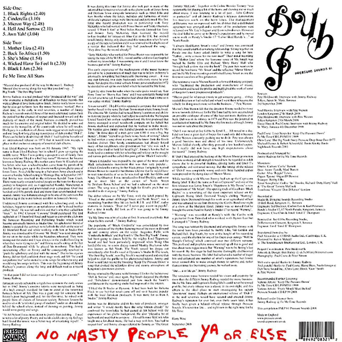 Jimmy Radway & The Fe Me Time All Stars - Dub I (FIRST PRESS) vinyl LP back cover