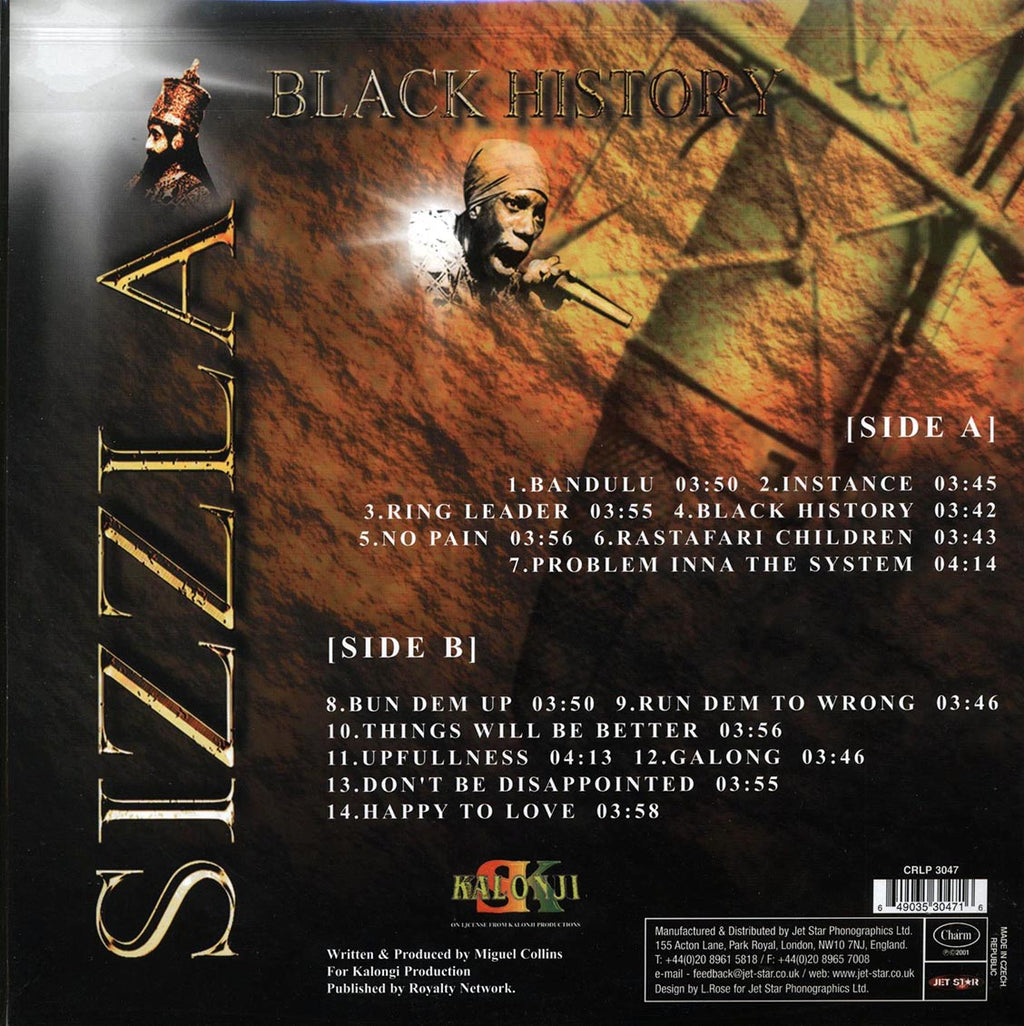 Sizzla - Black History vinyl LP back cover