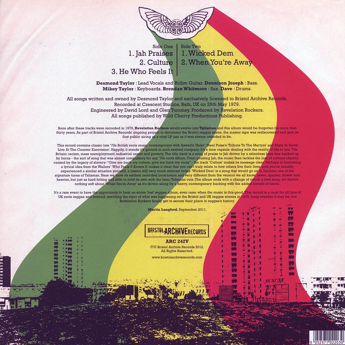 Revelation Rockers - Jah Praises (2012 FIRST PRESS) vinyl LP back cover