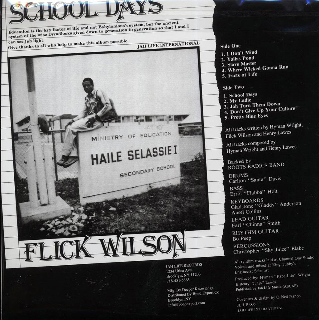 Flick Wilson - School Days vinyl LP back cover