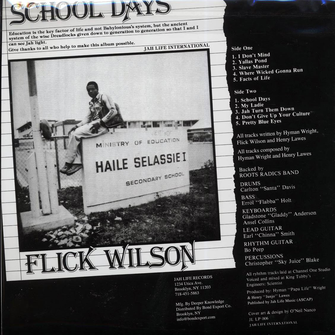 Flick Wilson - School Days vinyl LP back cover