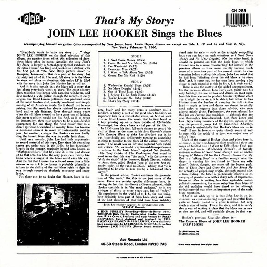 John Lee Hooker - That's My Story: Sings The Blues vinyl LP back cover
