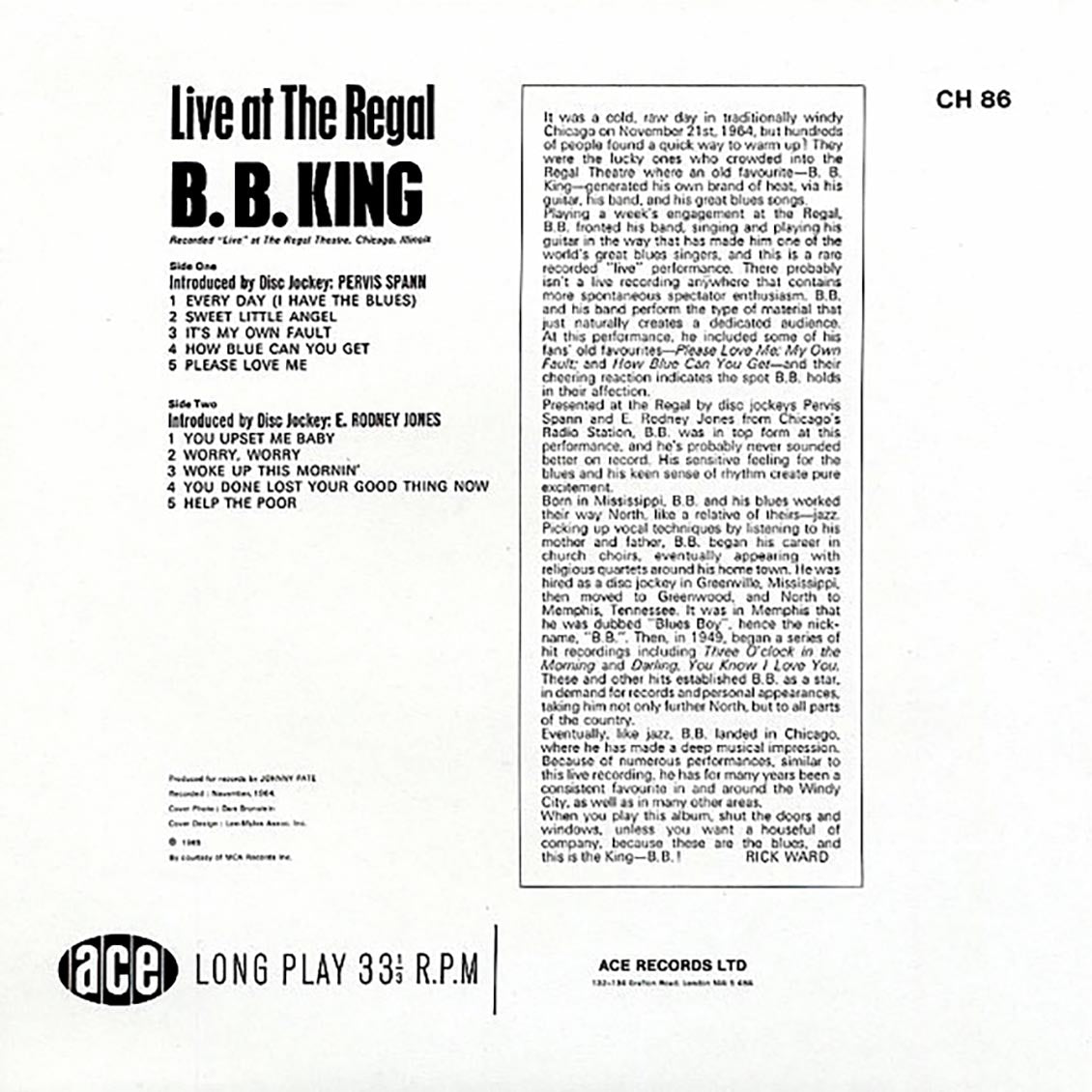 BB King - Live At The Regal vinyl LP back cover