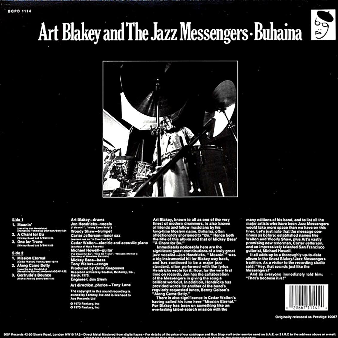 Art Blakey & The Jazz Messengers - Buhaina vinyl LP back cover