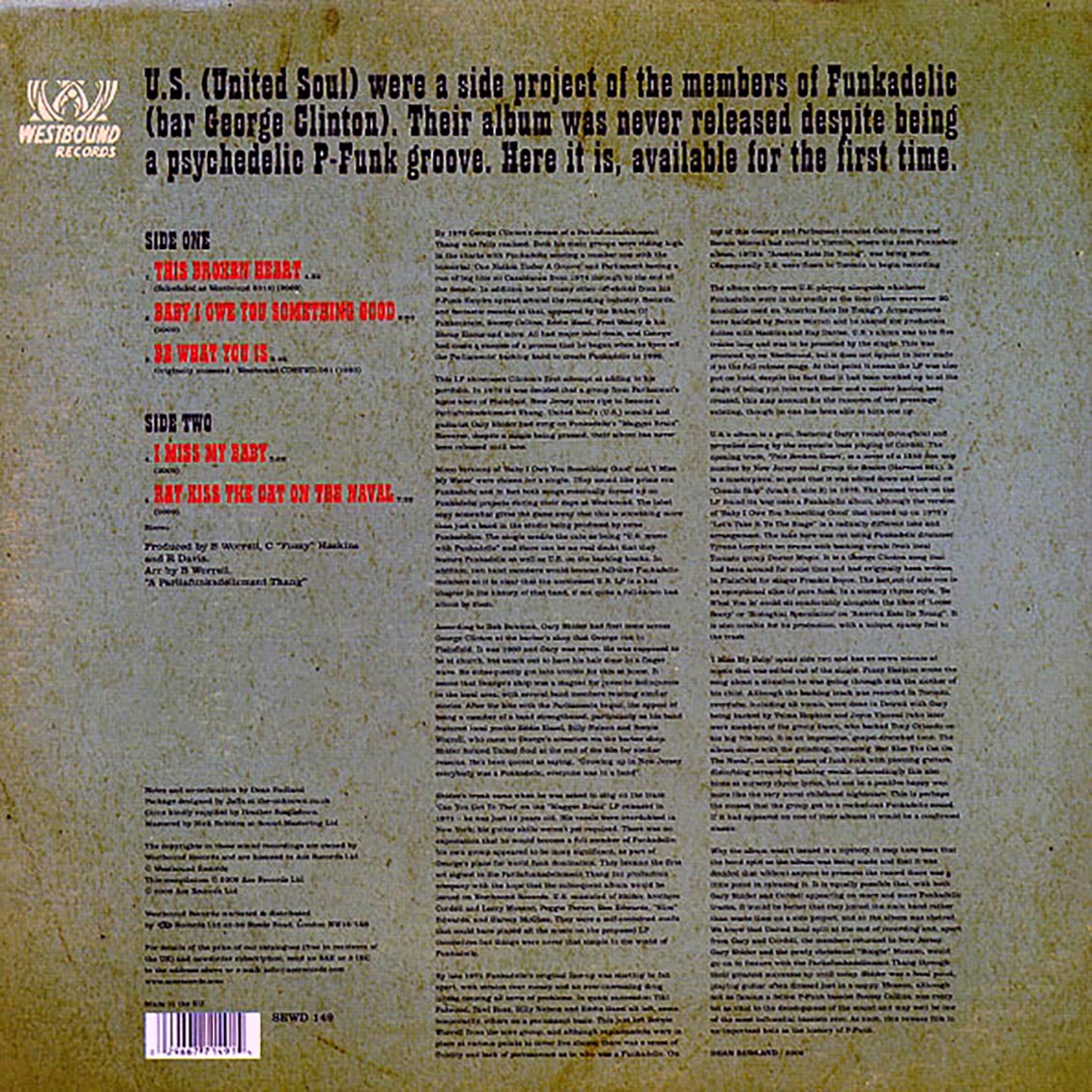 Funkadelic - US Music With Funkadelic vinyl LP back cover