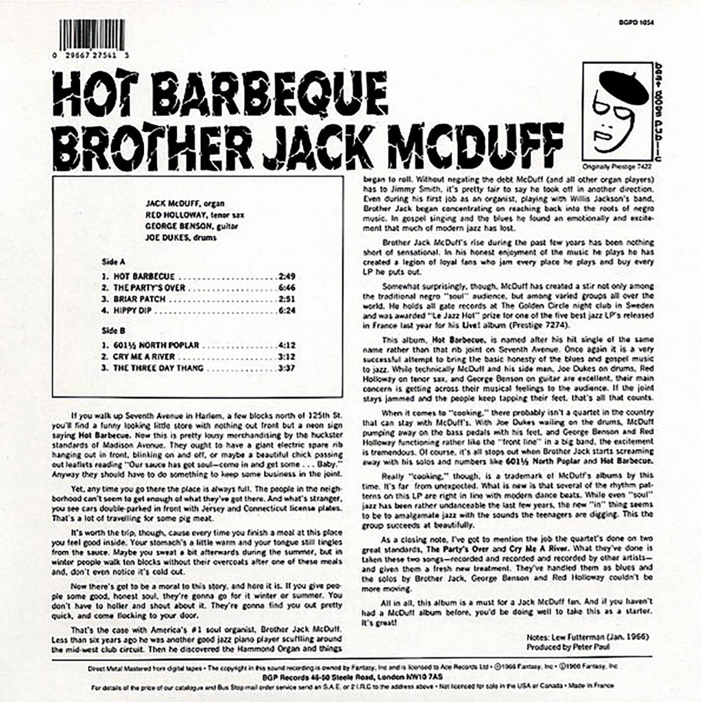 Brother Jack McDuff - Hot Barbeque vinyl LP back cover