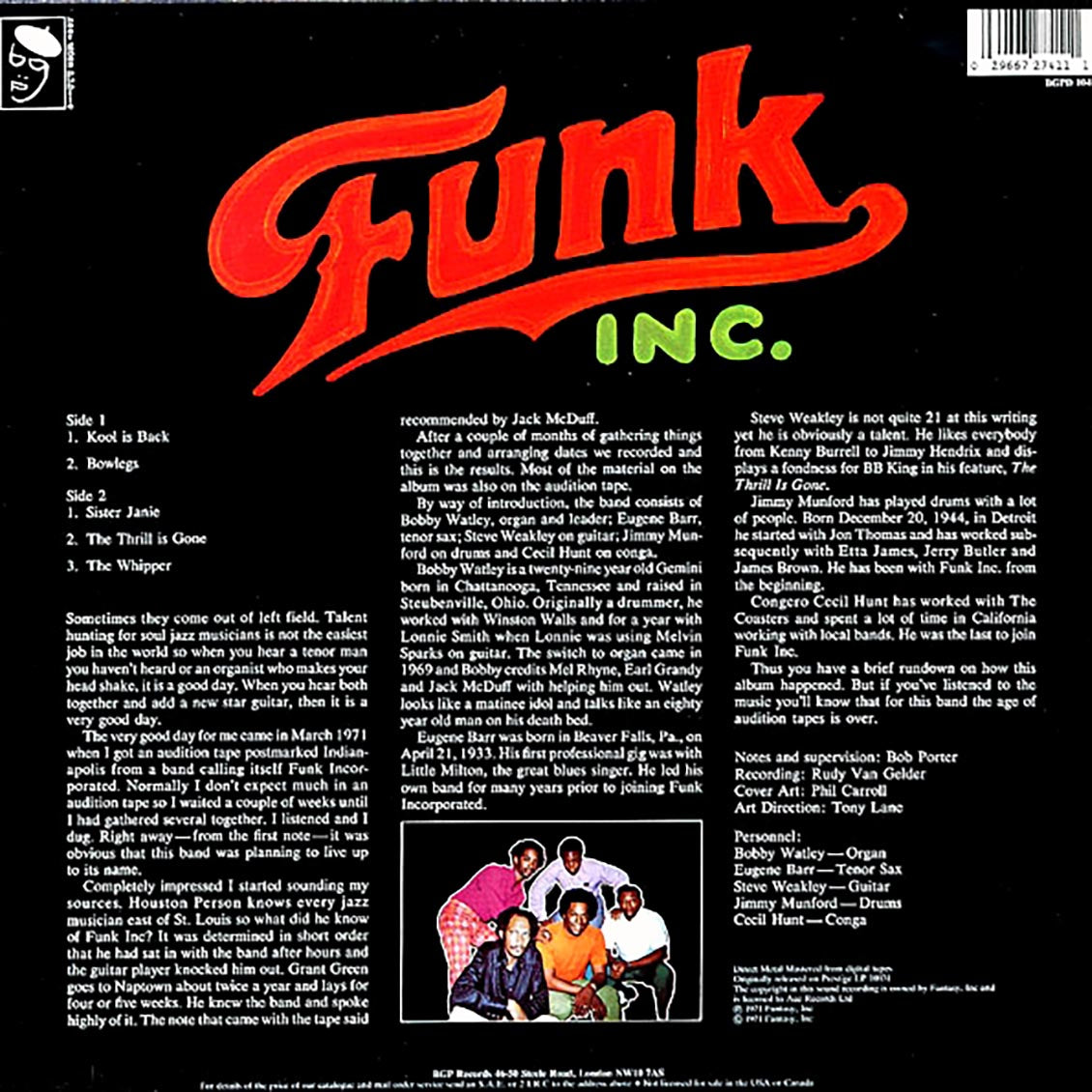 Funk Inc - Funk Inc vinyl LP back cover