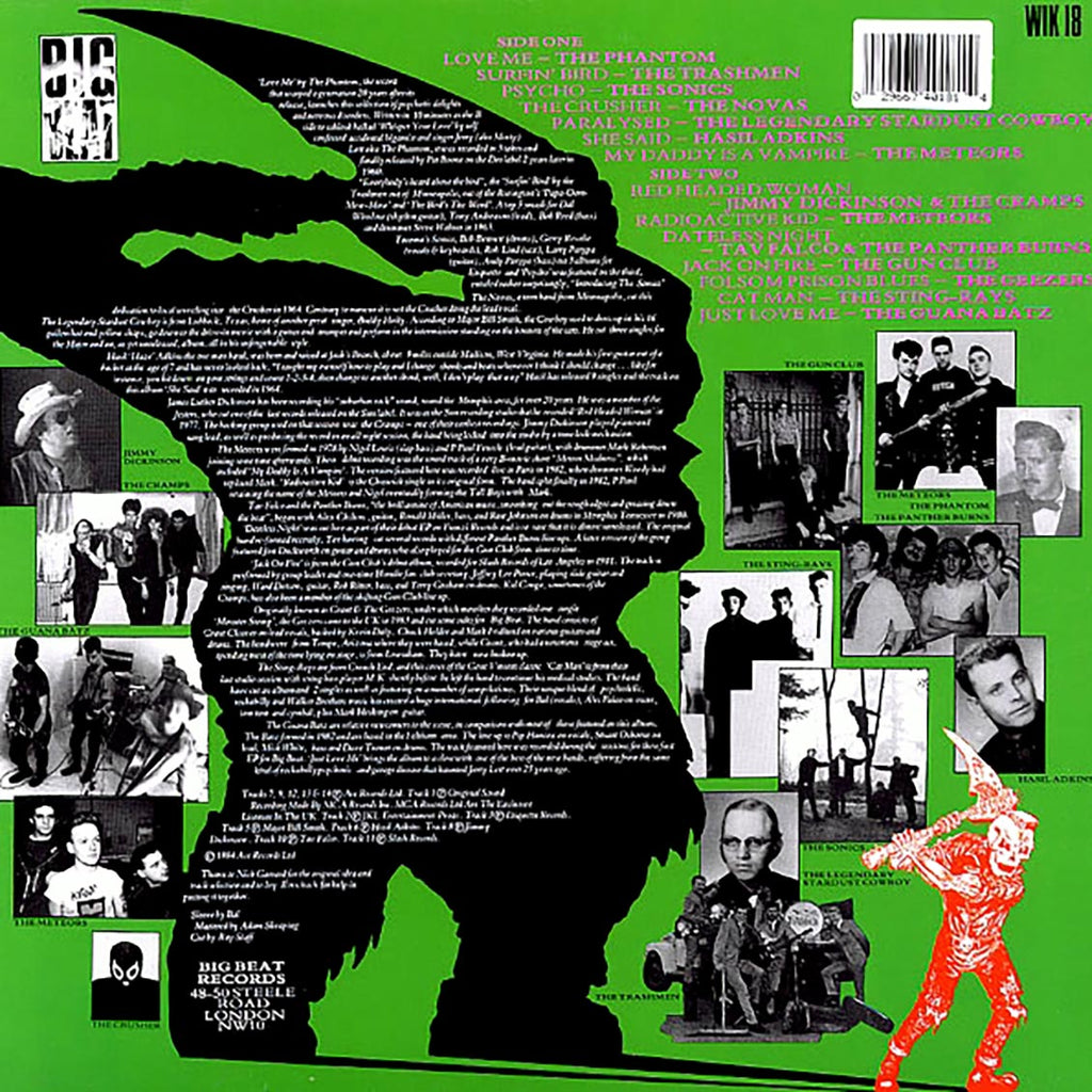 The Cramps, The Sonics, The Trashmen, The Meteors, Etc. - Rockabilly Psychosis And The Garage Disease vinyl LP back cover