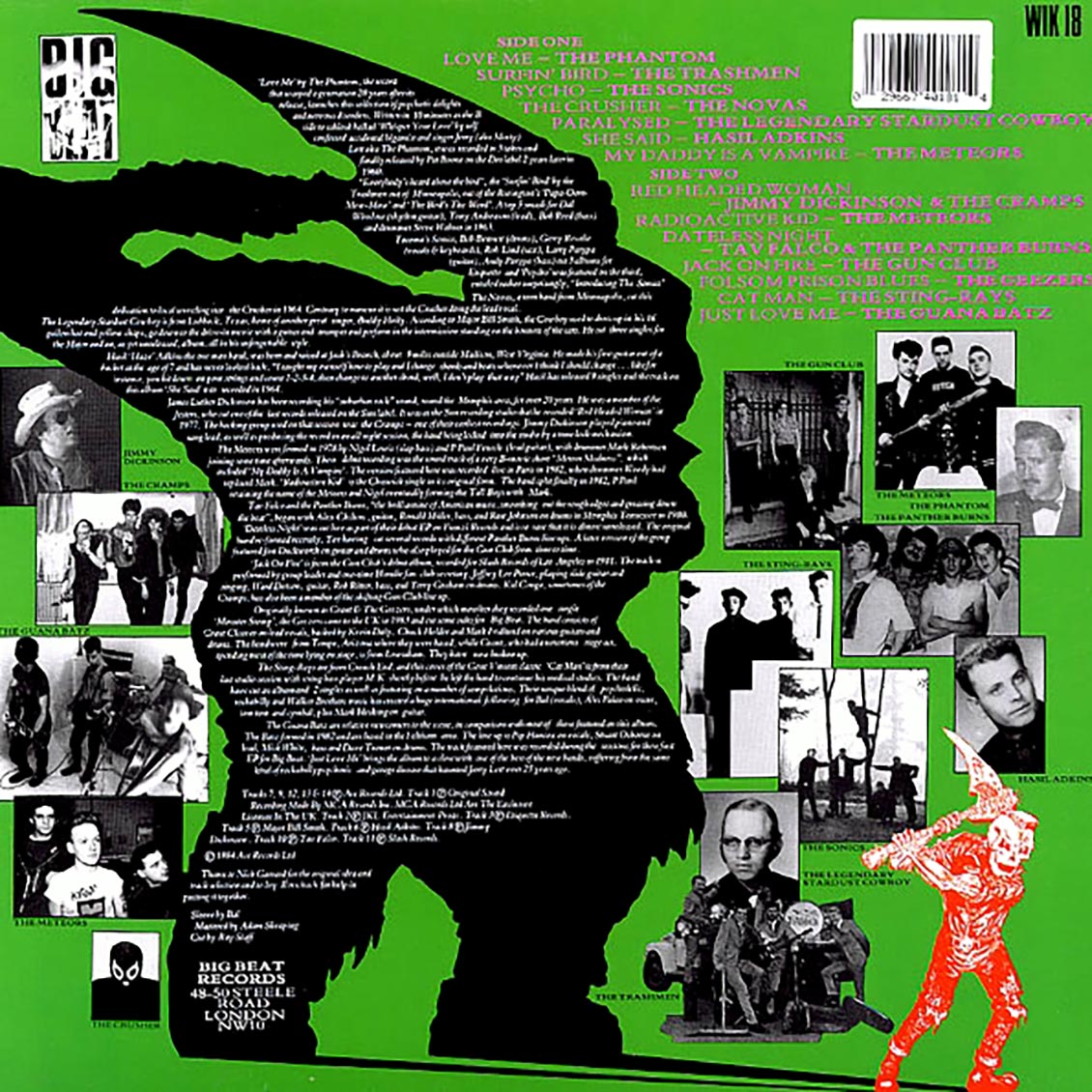 The Cramps, The Sonics, The Trashmen, The Meteors, Etc. - Rockabilly Psychosis And The Garage Disease vinyl LP back cover