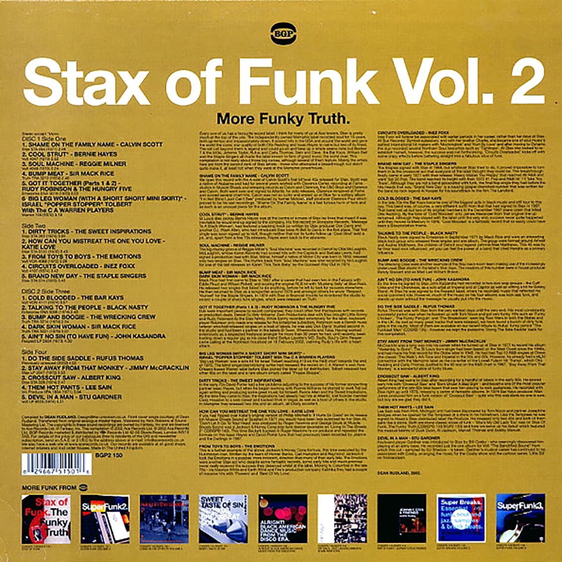 Rufus Thomas, The Bar-Keys, Calvin Scott, Bernie Hayes, Etc. - Stax Of Funk Volume 2: More Funky Truth (2xLP) vinyl LP back cover