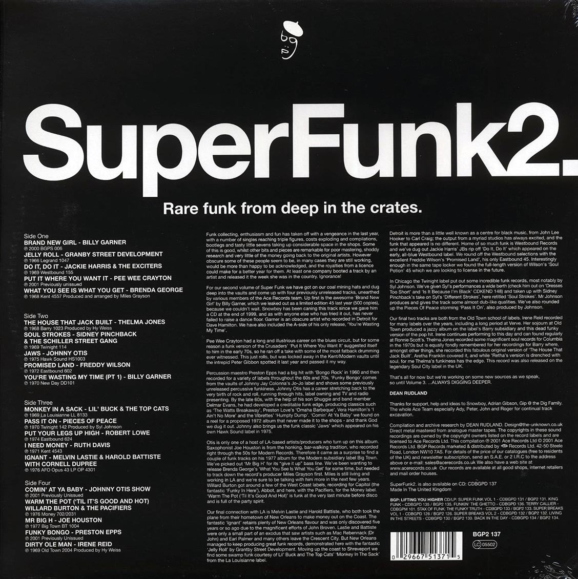 Billy Garner, Freddy Wilson, Johnny Otis Show, Etc. - Superfunk 2: Rare Funk From Deep In The Crates (2xLP) vinyl LP back cover