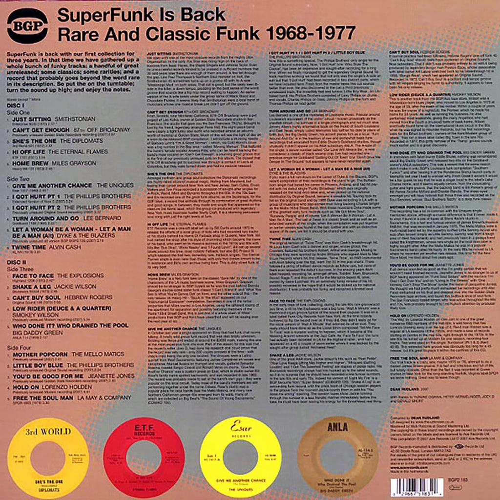 Smokey Wilson, Dyke & The Blazers, The Phillips Brothers, Etc. - Superfunk Is Back: Rare And Classic Funk 1968-1977 (2xLP) vinyl LP back cover