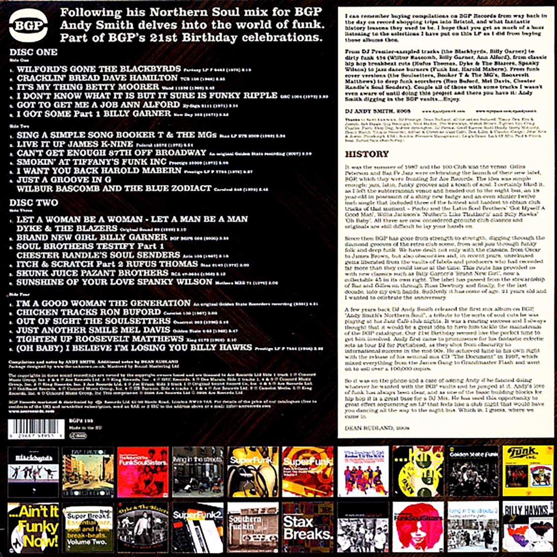 Dave Hamilton, Billy Garner, Rufus Thomas, The Blackbyrds, Etc. - Andy Smith Diggin' In The BGP Vaults (2xLP) vinyl LP back cover