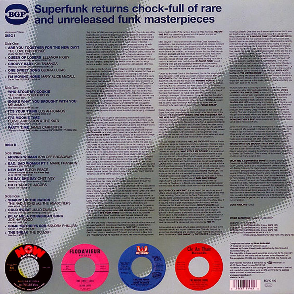 The Love Experience, The Phillips Brothers, Kim Tamanga, Etc. - Mighty Superfunk: Rare 45s And Undiscovered Masters 1967-1978 Volume 6 (2xLP) vinyl LP back cover