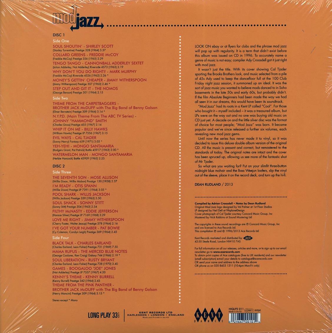 Cal Tjader, Sonny Stitt, Billy Hawks, The Nomos, Etc. - Mod Jazz (2xLP) (180g) (colored vinyl) vinyl LP back cover