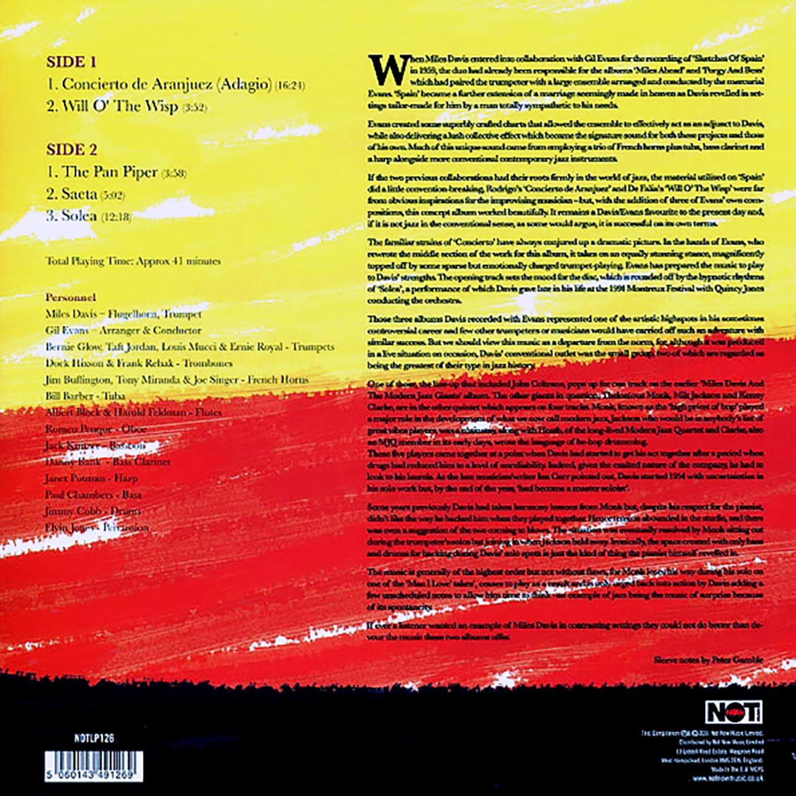 Miles Davis - Sketches Of Spain (180g) vinyl LP back cover