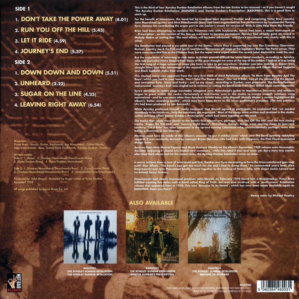 The Aynsley Dunbar Retaliation - To Mum, From Aynsley And The Boys (180g) vinyl LP back cover